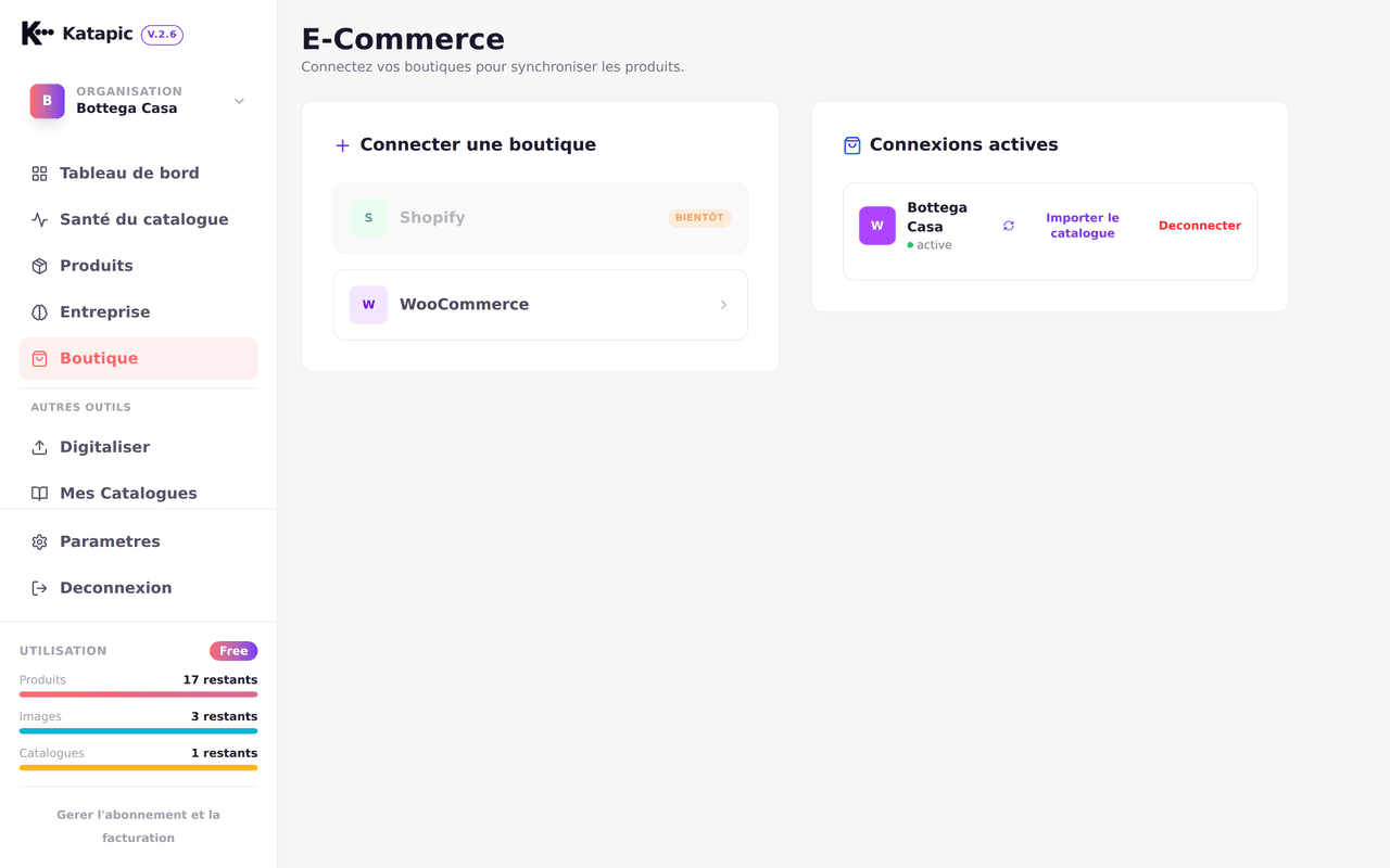 Aperçu de la boutique WooCommerce connectée
