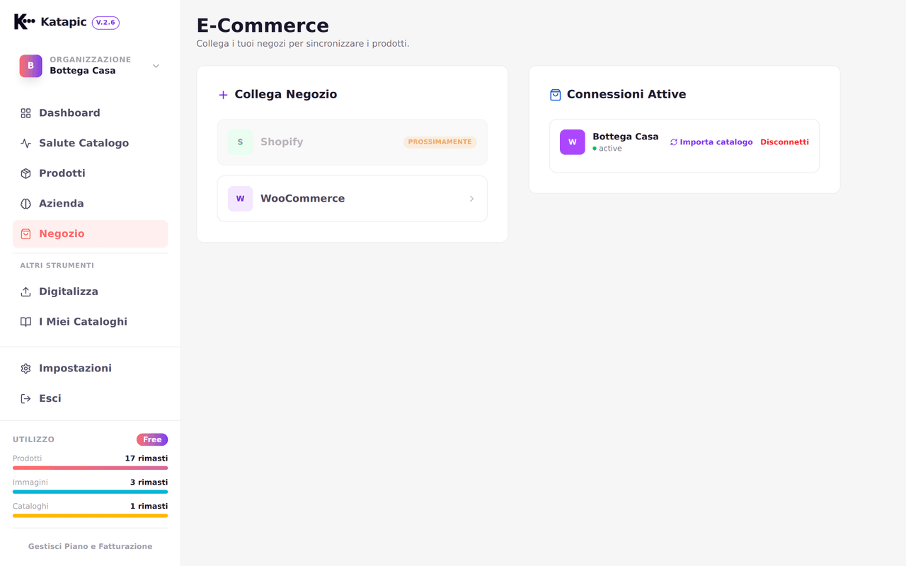 Panoramica dello store WooCommerce collegato