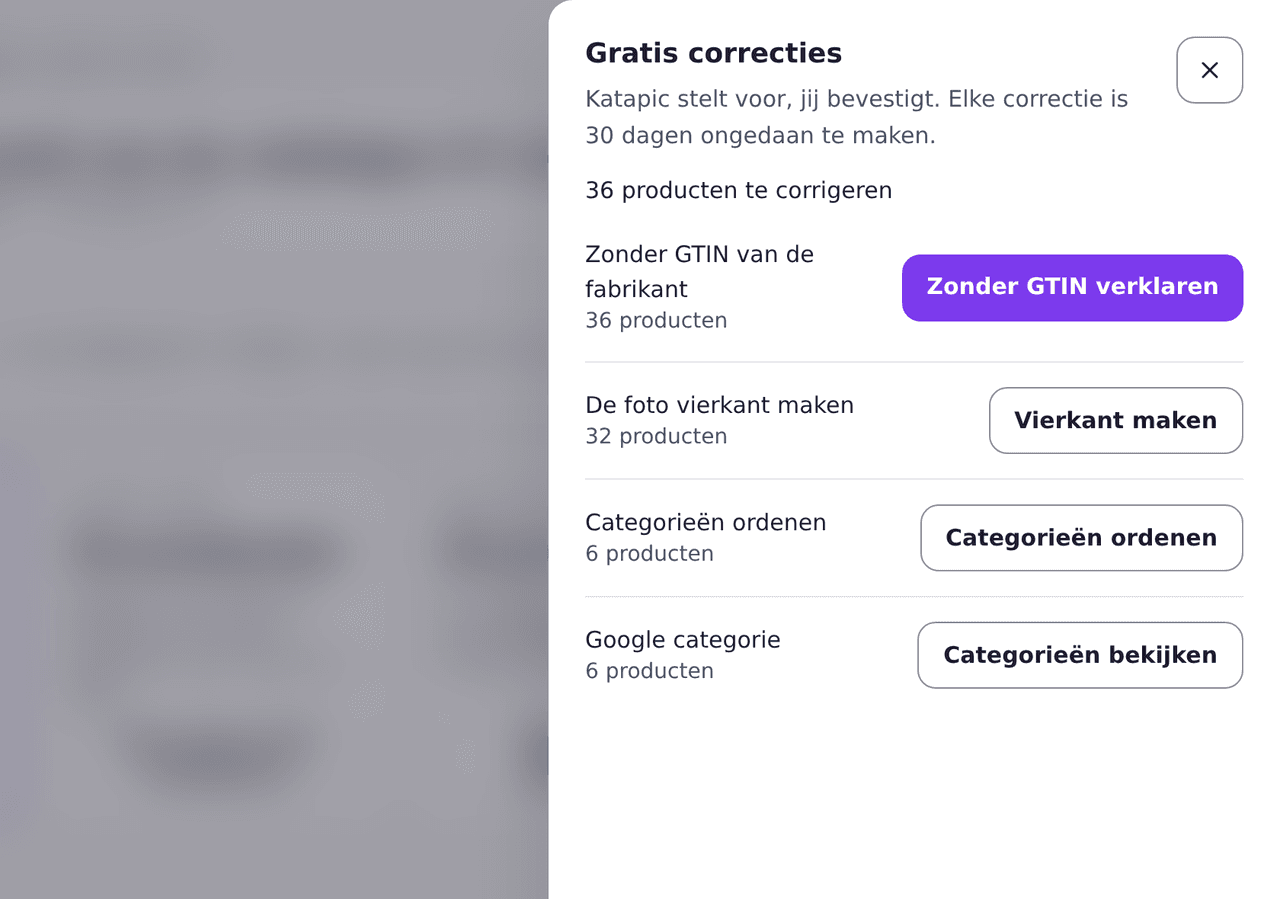 Paneel met gratis correcties, elk met het aantal producten dat verandert