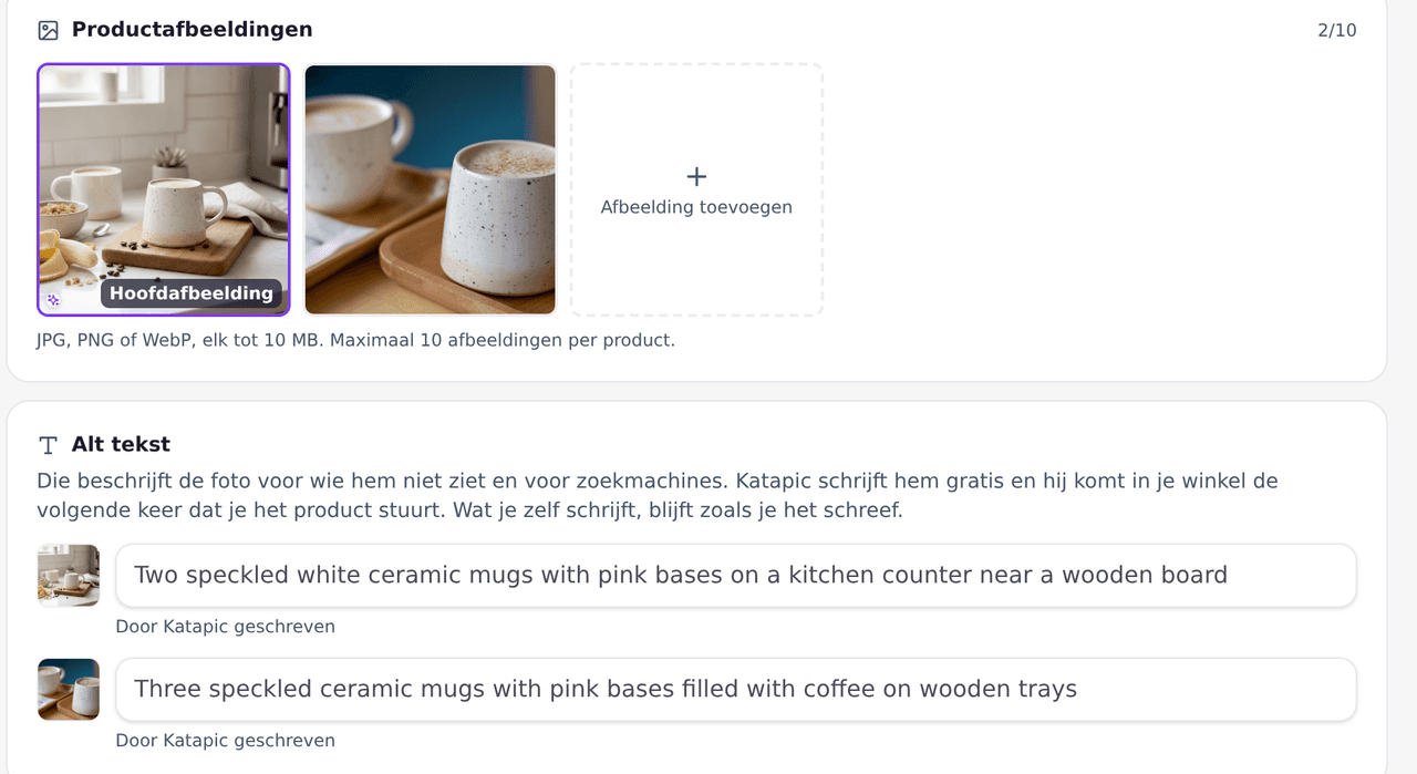 Productgalerij met een scène uit de AI Studio en alternatieve teksten geschreven door Katapic