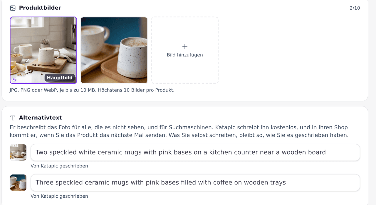 Produktgalerie mit einer Szene aus dem AI Studio und Alternativtexten von Katapic