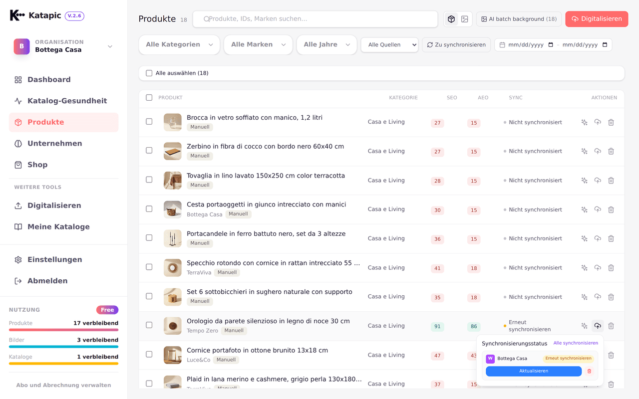 Massensynchronisation optimierter Produkte zu WooCommerce
