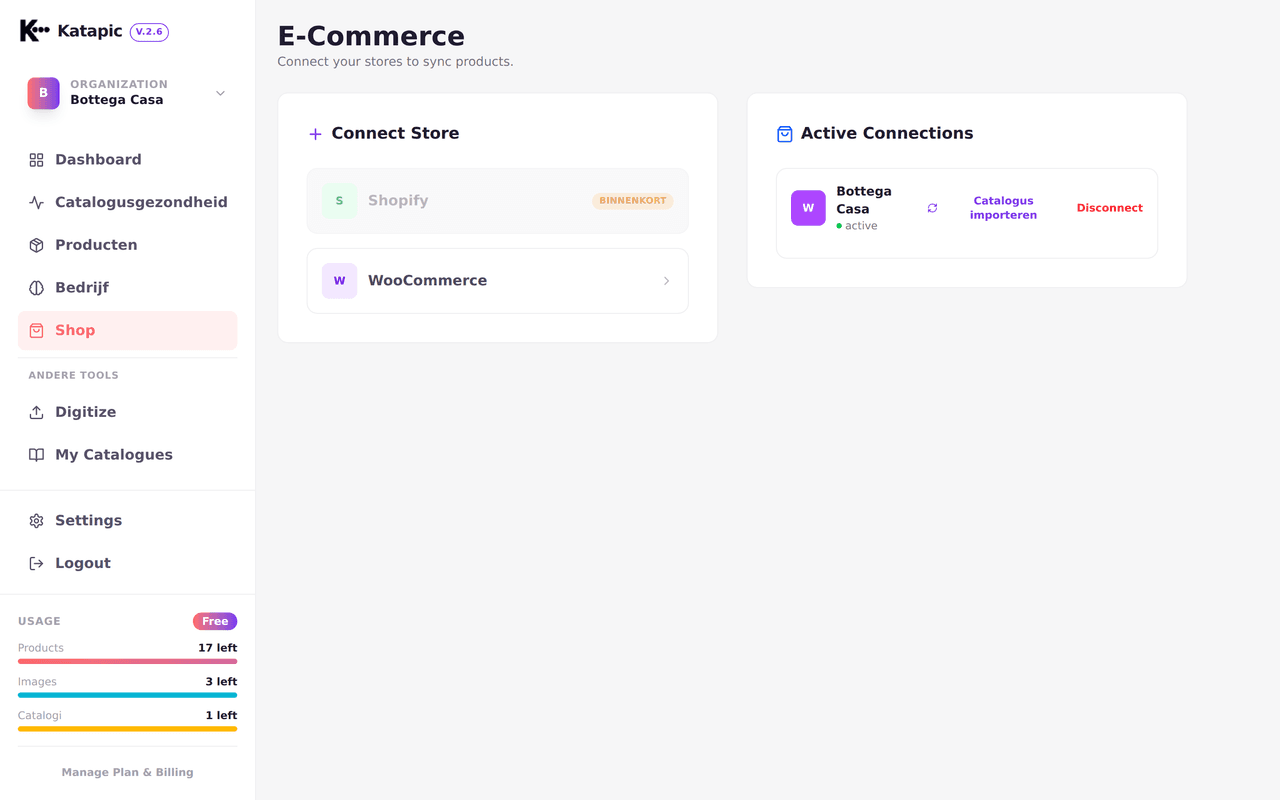 Overzicht van de gekoppelde WooCommerce-winkel