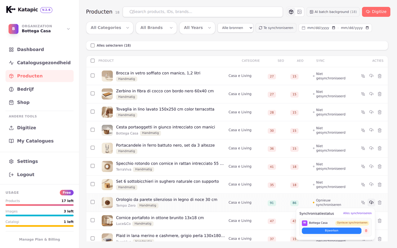 Bulksynchronisatie van geoptimaliseerde producten naar WooCommerce