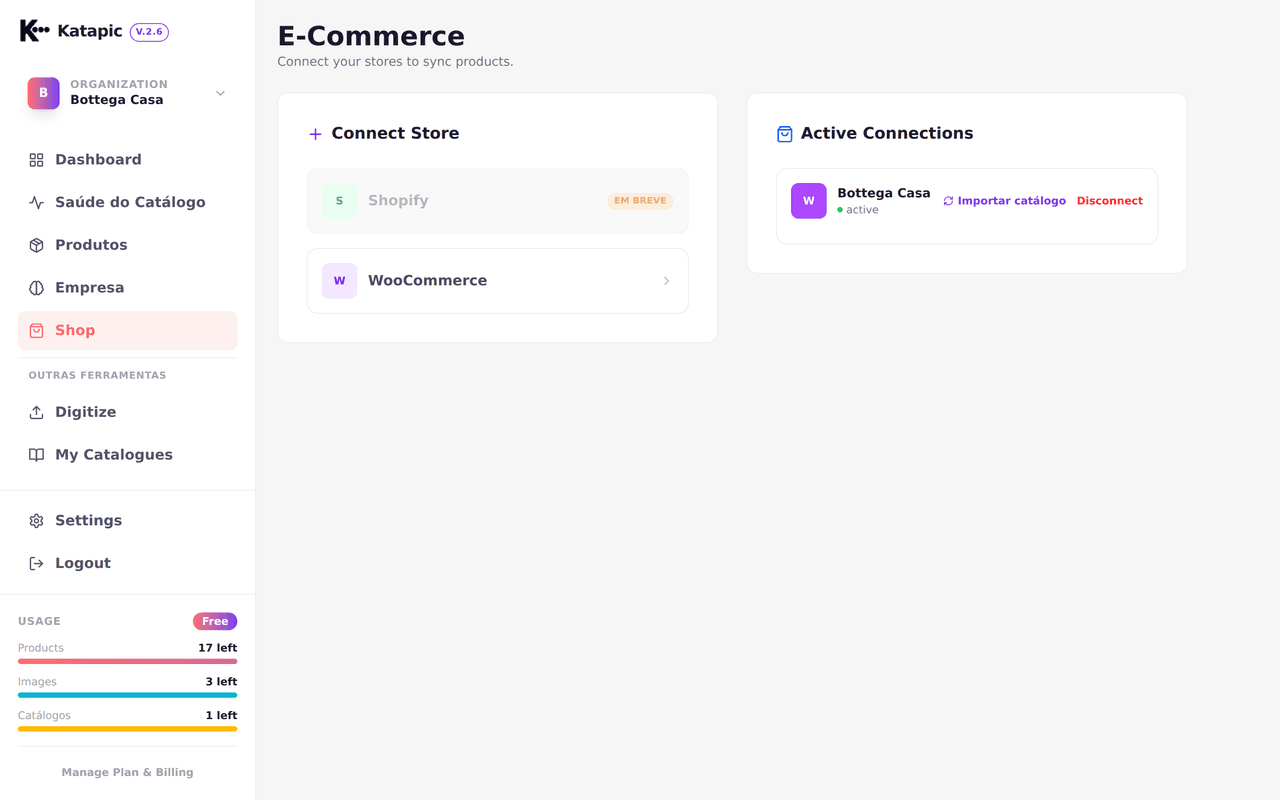 Visão geral da loja WooCommerce ligada