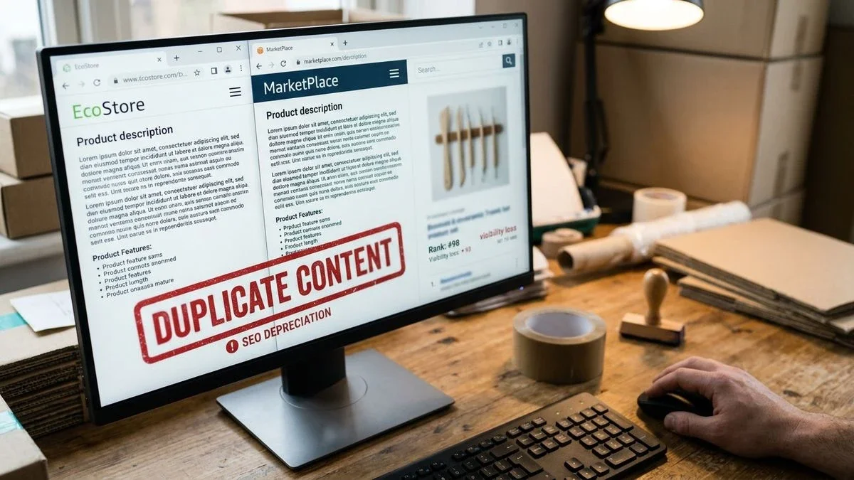 Painel que mostra Core Web Vitals excelentes, mas uma pontuação SEO baixa por produto