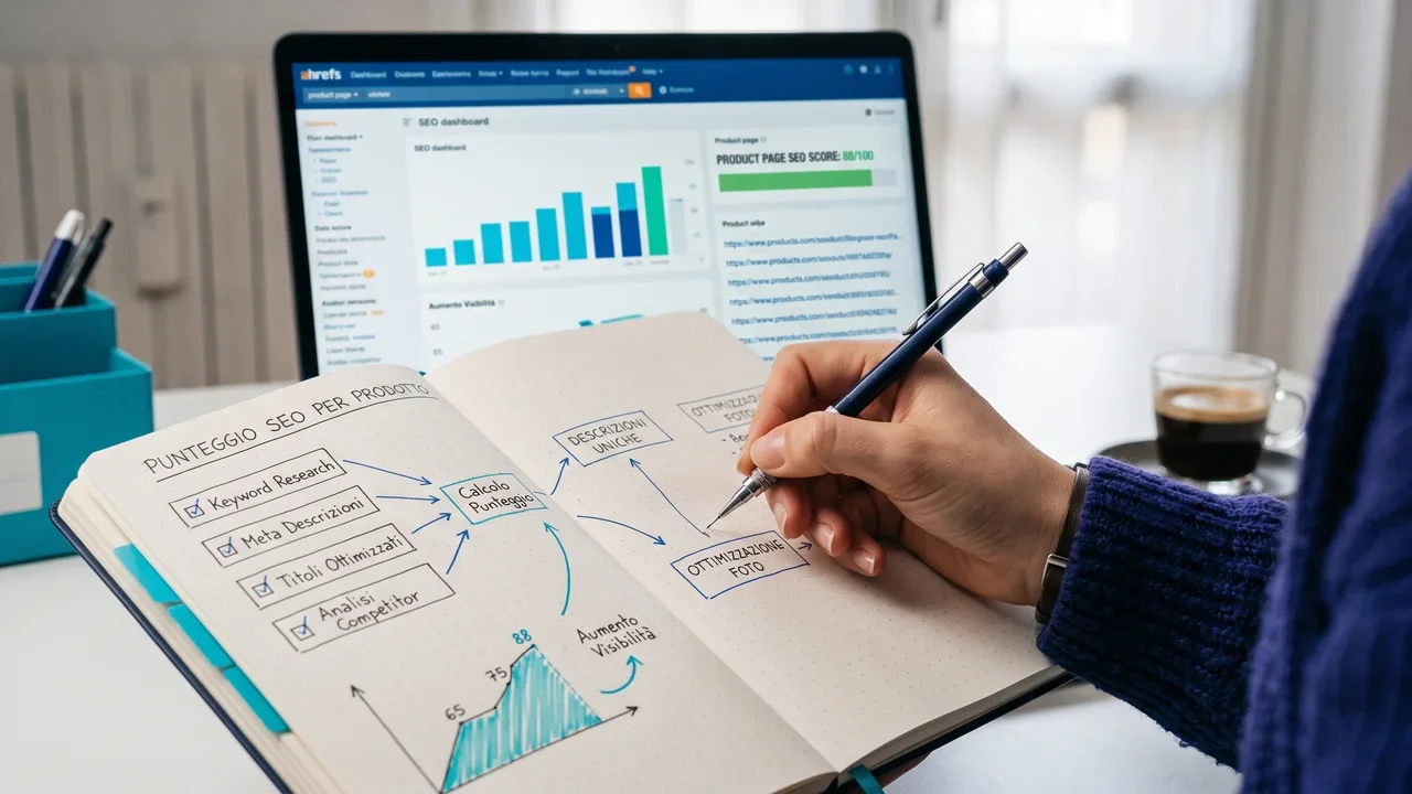 Verteilung der SEO-Scores in einem WooCommerce-Katalog: Balkendiagramm, das die Variabilität zwischen Produkten derselben Kategorie zeigt