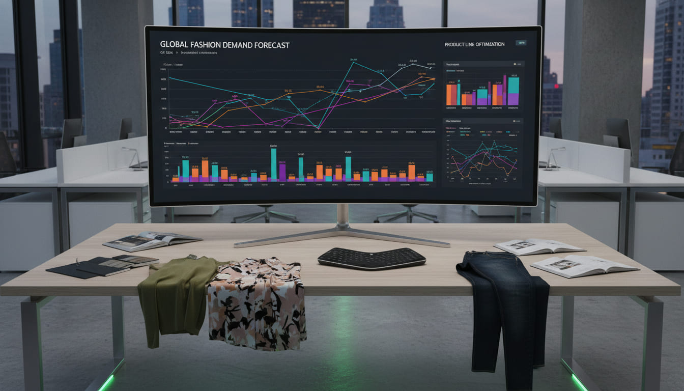 Dashboard AI predittiva per inventario fashion retail con grafici previsione domanda
