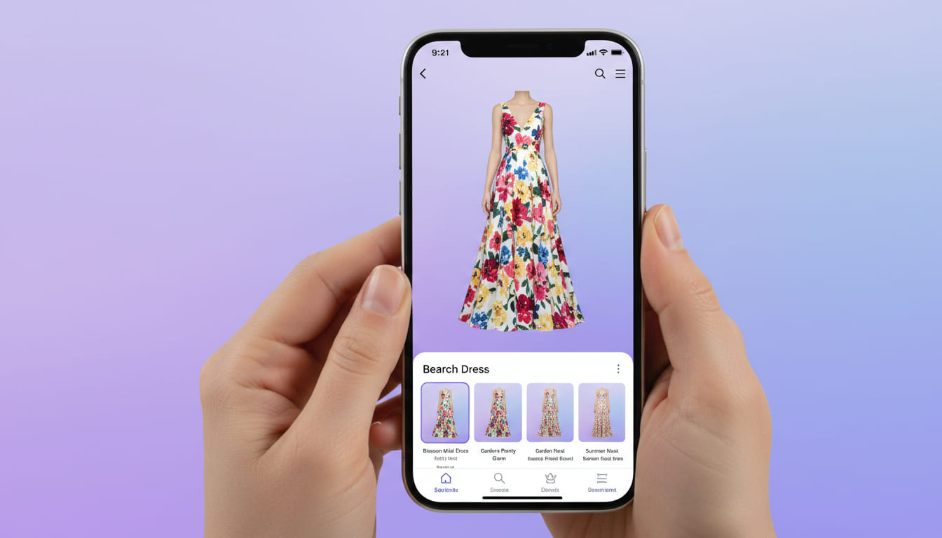 Cliente che carica foto di un vestito per trovare prodotti simili con visual search AI