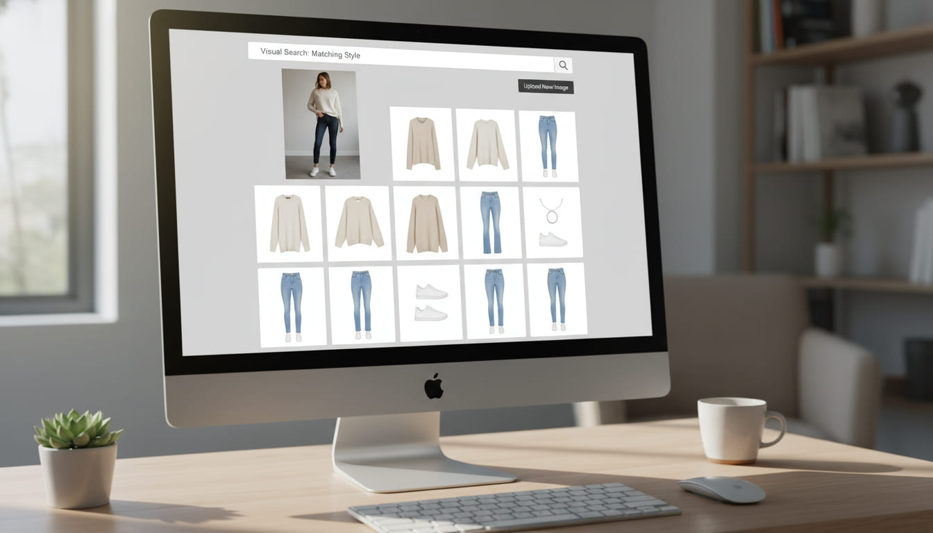 Risultati ricerca visiva AI con griglia prodotti fashion simili e matching intelligente