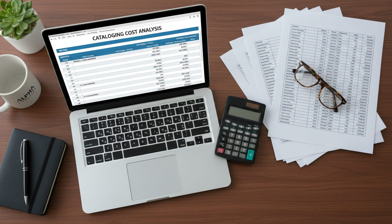 Dashboard analisi costi con calcolatore risparmio AI versus catalogazione manuale